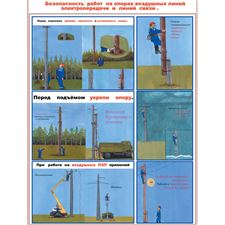 Плакат "Безопасность работ на опорах воздушных линий электропередачи и линий связи" (Бумага ламинированная, 1 л.)